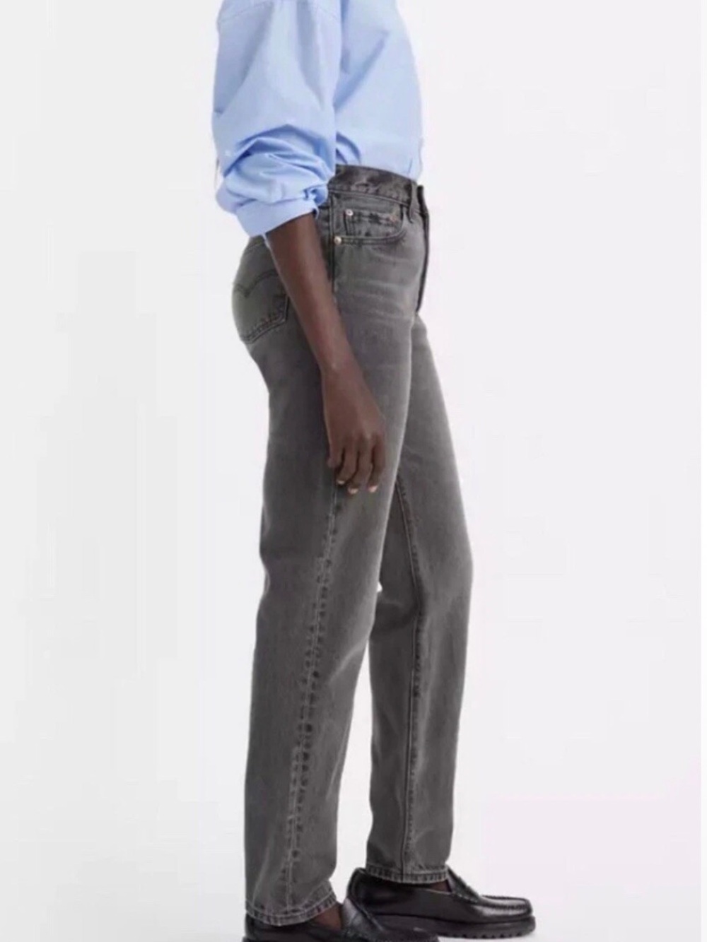 Levi's 501 ‘81 Women’s Front Button Straight Leg High Rise Tapered Charcoal Jean - Picture 2 of 12